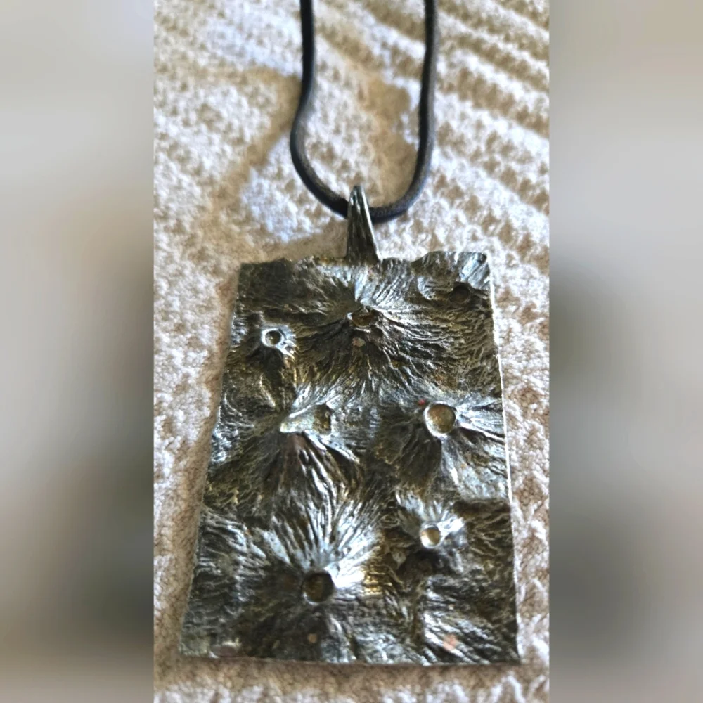 Artistic Vintage Textured Boho Metal Pendant On Genuine Leather Strap 14" - Picture 4 of 10